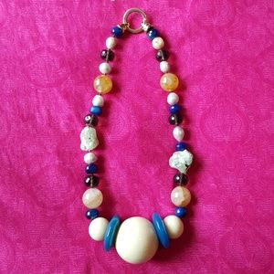 Large Beaded Wood Abelone Crystal Necklace